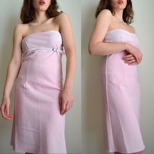vintage 1980s pink strapless knee length dress from vanity